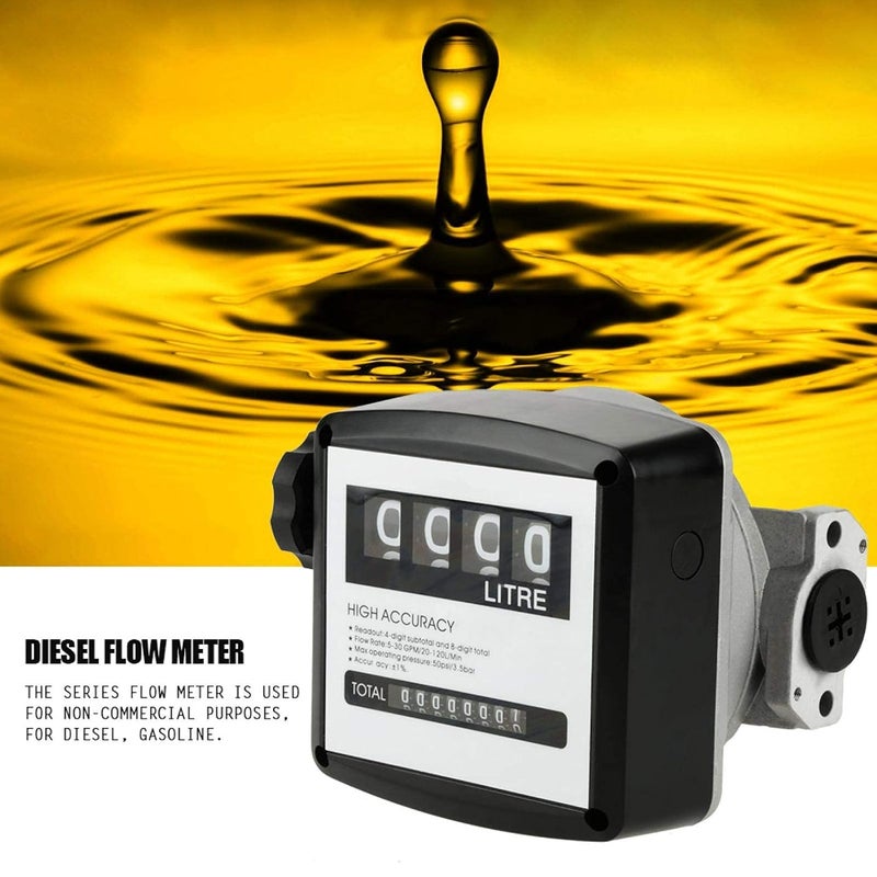 woobles Mechanical Meter, Fuel Meter Fuel Flowmeter, 1 Inch 4 Digital Diesel Fuel Flow Meter Pump Flow Meter 1 Percentage for Gas Oil Fuel Oil Kerosene Measuring Diesel - Image 2